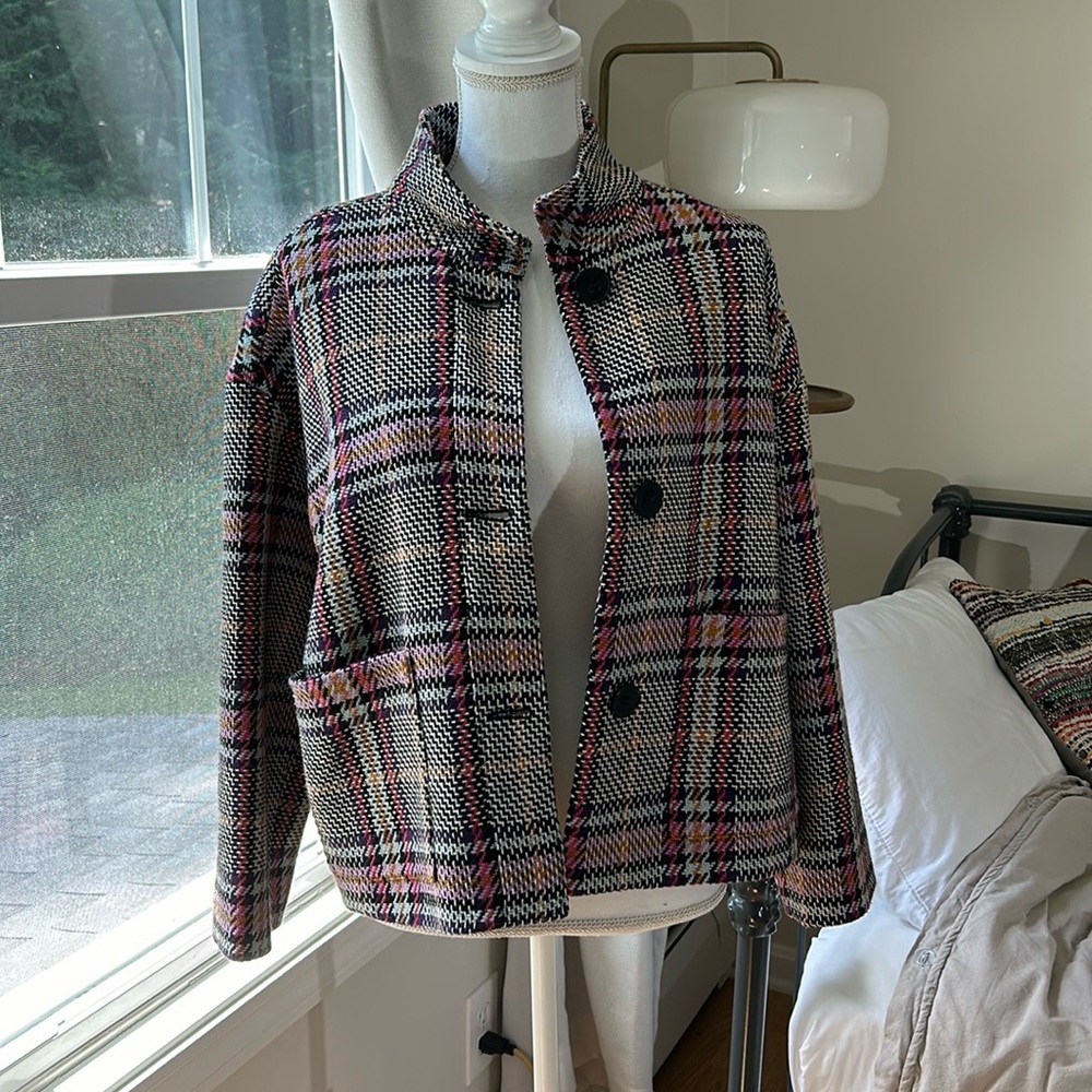 Halogen Funnel Neck Crop Blazer Coat Large petite